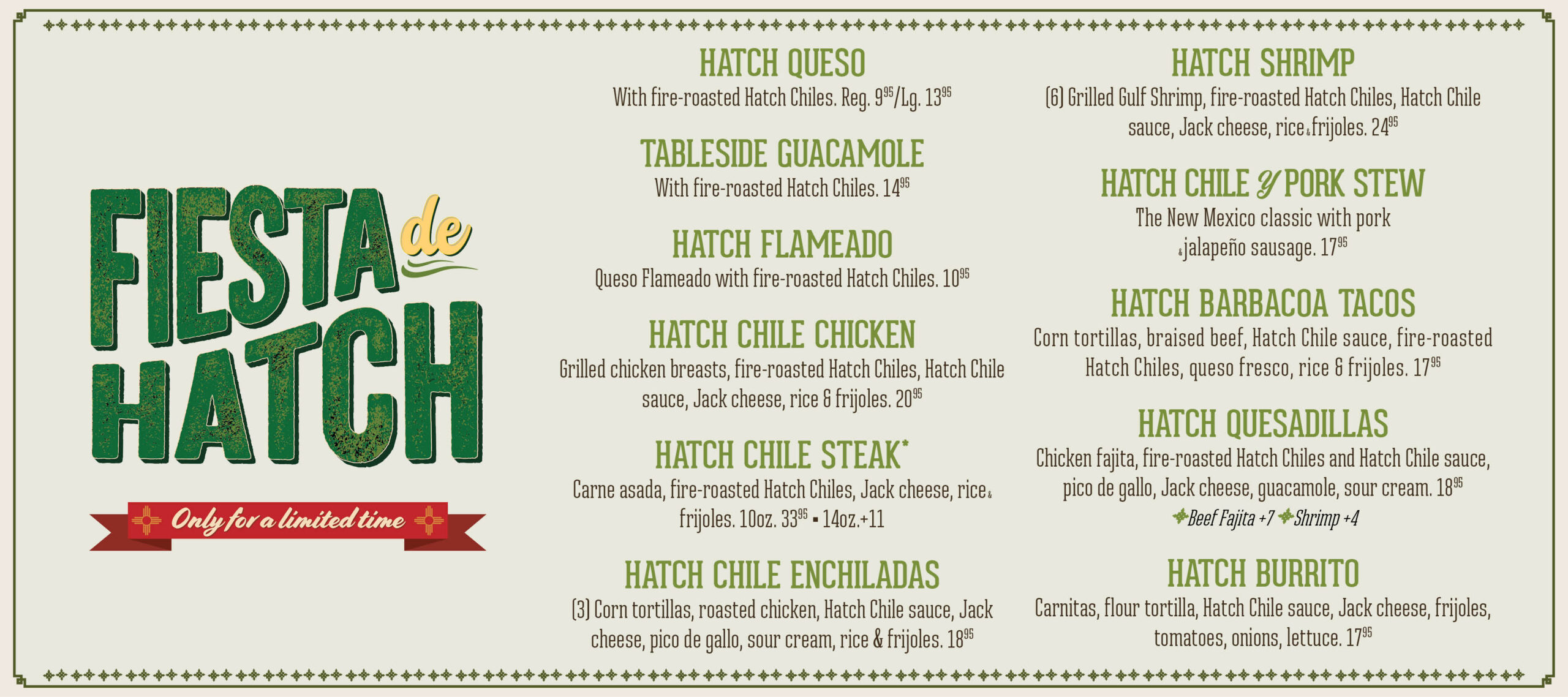 Hatch Chile Menu at Lupe Tortilla